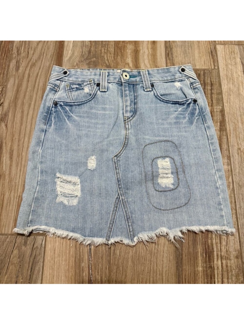 Levi's Jeans Denim Cut Off Skirt Paisley Patches Distressed